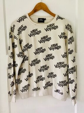 ABBA Voyage All Over Logo Sweatshirt Women’s Size S Cream Retro Music Band Swag